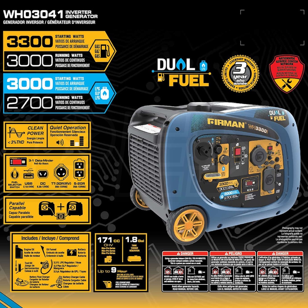Firman Generators WH03041 Firman Whisper Series 3000 Watt DualFuel