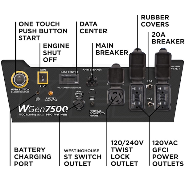 Westinghouse WGEN7500 7500 9500 Watt Wireless Remote Start Generator AVR